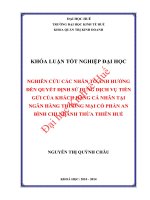 Nghiên cứu các nhân tố ảnh hưởng đến quyết định sử dụng dịch vụ tiền gửi của khách hàng cá nhân tại ngân hàng thương mại cổ phần An Bình chi nhánh Thừa Thiên Huế