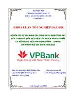 Nghiên cứu sự tác động của chính sách marketingmix đến ý định gửi tiền tiết kiệm của khách hàng cá nhân tại ngân hàng Việt Nam Thịnh Vượng  VPBank chi nhánh Huế giai đoạn 20112013