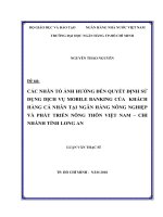 Các nhân tố ảnh hưởng đến quyết định sử dụng dịch vụ mobile banking của khách hàng cá nhân tại ngân hàng nông nghiệp và phát triển nông thôn việt nam   chi nhánh tỉnh long an​  