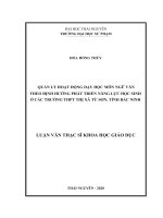 Quản lý hoạt động dạy học môn ngữ văn theo định hướng phát triển năng lực học sinh ở các trường THPT thị xã từ sơn, tỉnh bắc ninh (luận văn thạc sĩ) 