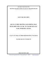 Quản lý bồi thường giải phóng mặt bằng đối với các dự án tại huyện lục nam, tỉnh bắc giang (luận văn thạc sĩ) 