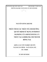 Các nhân tố ảnh hưởng quyết định sử dụng internet banking của khách hàng cá nhân tại agribank   chi nhánh đồng nai 