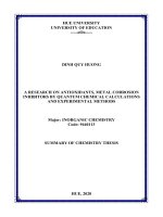 Nghiên cứu các chất chống oxy hóa, ức chế ăn mòn kim loại bằng tính toán hóa lượng tử kết hợp với thực nghiệm tt tiếng anh 