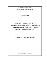 Sử dụng tài liệu văn học trong dạy học lịch sử việt nam lớp 10 ở trường trung học phổ thông thành phố thái nguyên 