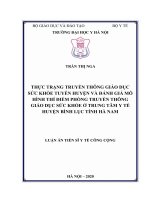 Thực trạng truyền thông giáo dục sức khỏe tuyến huyện và đánh giá mô hình thí điểm phòng truyền thông giáo dục sức khỏe ở trung tâm y tế huyện bình lục tỉnh hà nam 