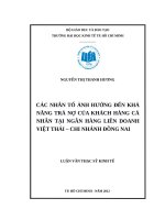 Các nhân tố ảnh hưởng đến khả năng trả nợ của khách hàng cá nhân tại nhân hàng liên doanh việt thái   chi nhánh đồng nai 
