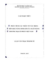 Phân tích các nhân tố tác động đến khả năng sinh lời của ngân hàng thương mại cổ phần việt nam 
