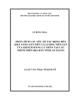 Phân tích các yếu tố tác động đến khả năng gửi tiền và lượng tiền gửi của khách hàng cá nhân tại các ngân hàng thương mại trên địa bàn tỉnh an giang 