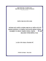Đánh giá chất lượng dịch vụ tiền gửi từ khách hàng cá nhân tại ngân hàng nông nghiệp và phát triển nông thôn trên địa bàn tỉnh đồng nai 