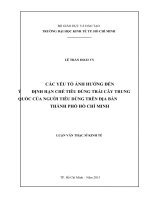 Các yếu tố ảnh hưởng đến ý định hạn chế tiêu dùng trái cây trung quốc của người tiêu dùng trên địa bàn thành phố hồ chí minh 
