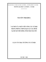 (Luận văn thạc sĩ) Vai trò của nhân viên công tác xã hội trong phòng chống bạo lực gia đình tại huyện Phú Bình, tỉnh Thái Nguyên