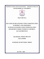 Thực trạng truyền thông giáo dục sức khỏe tuyến huyện và đánh giá mô hình thí điểm phòng truyền thông giáo dục sức khỏe ở trung tâm y tế huyện bình lục tỉnh hà nam  tt tiếng an 