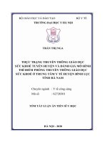 Thực trạng truyền thông giáo dục sức khỏe tuyến huyện và đánh giá mô hình thí điểm phòng truyền thông giáo dục sức khỏe ở trung tâm y tế huyện bình lục tỉnh hà nam  tt 
