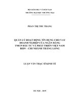 (Luận văn thạc sĩ) Quản lý hoạt động tín dụng cho vay doanh nghiệp của Ngân hàng Thương mại cổ phần Đầu tư và Phát triển Việt Nam – Chi nhánh Thăng Long