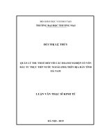 Quản lý thu thuế đối với các doanh nghiệp có vốn đầu tư trực tiếp nước ngoài (FDI) trên địa bàn tỉnh hà nam 