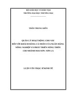 Quản lý hoạt động cho vay đối với khách hàng cá nhân của Ngân hàng Nông nghiệp và Phát triển nông thôn chi nhánh Mai Sơn, tỉnh Sơn La