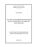 Các nhân tố ảnh hưởng đến quyết định mua xe ô tô hyundai của người tiêu dùng tại hà nội     