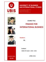 FINANCE FOR INTERNATIONAL BUSINESS FINAL ASSIGNMENT