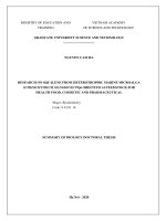 Nghiên cứu squalene từ vi tảo biển dị dưỡng schizochytrium mangrovei PQ6 định hướng làm nguyên liệu cho thực phẩm bảo vệ sức khỏe, mỹ phẩm và dược phẩm  tt tiếng anh 