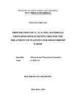 Nghiên cứu điều chế vật liệu (c, n, s) tio 2 từ quặng ilmenite bình định ứng dụng xử lý nước thải nuôi tôm tt tiếng anh 
