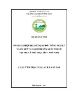 (Luận văn thạc sĩ) Đánh giá hiệu quả sử dụng đất nông nghiệp và đề xuất loại hình sản xuất tối ưu tại thị xã Phú Thọ, tỉnh Phú Thọ