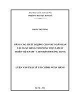 Nâng cao chất lượng cho vay ngắn hạn tại ngân hàng TMCP đầu tư và phát triển việt nam   chi nhánh thăng long    