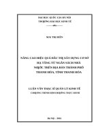 Nâng cao hiệu quả đầu tư xây dựng cơ sở hạ tầng từ ngân sách nhà nước trên địa bàn thành phố thanh hóa, tỉnh thanh hóa    