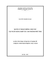 Quản lý hoạt động cho vay tại ngân hàng hợp tác chi nhánh phú thọ   