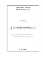 Tạo động lực làm việc cho đội ngũ cán bộ, công chức tại chi cục thuế phủ lý 