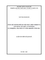 Đảng bộ thành phố hà nội thực hiện nhiệm vụ xây dựng tổ chức cơ sở đảng xã, phường, thị trấn từ năm 2008 đến năm 2015 