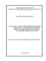 Vai trò của vốn xã hội trong hoạt động khoa học và công nghệ trường hợp các nhóm nghiên cứu mạnh tại đại học quốc gia hà nội 