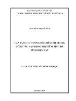 Vận dụng tư tưởng hồ chí minh trong công tác vận động phụ nữ ở tỉnh hà tĩnh hiện nay 