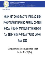 Slide chuyên đề Nhận xét công tác tư vấn các biện pháp tránh thai cho phụ nữ có thai ngoài ý muốn tại Trung tâm tư vấn sức khỏe sinh sản Kế hoạch hóa gia đình Bệnh viện phụ sản Trung ương năm 2020