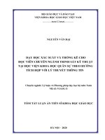 Dạy học xác suất và thống kê cho học viên chuyên ngành trinh sát kỹ thuật tại học viện khoa học quân sự theo hướng tích hợp với lý thuyết thông tin