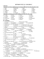 Đề cương ôn tập kiểm tra 1 tiết HK1 môn Anh 11 năm 2019-2020 - Trường THPT Tôn Thất Tùng (Lần 1)