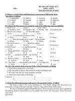 Bộ 16 đề thi giữa học kì 2 môn Tiếng Anh lớp 6