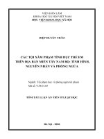 Tóm tắt Luận án Tiến sĩ Luật học: Các tội xâm phạm tình dục trẻ em trên địa bàn miền Tây Nam bộ: Tình hình, nguyên nhân và phòng ngừa