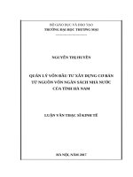 Quản lý vốn đầu tư xây dựng cơ bản từ nguồn vốn ngân sách nhà nước của tỉnh hà nam 