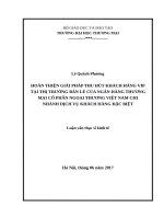 (Luận văn thạc sĩ) Hoàn thiện giải pháp thu hút khách hàng VIP tại thị trường bán lẻ của ngân hàng thương mại cổ phần ngoại thương việt nam – chi nhánh dịch vụ khách hàng đặc biệt