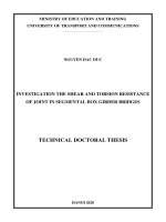 Nghiên cứu khả năng chịu cắt và xoắn tại vị trí mối nối trong cầu dầm hộp lắp ghép phân đoạn tt tiếng anh 