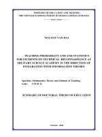 Dạy học xác suất và thống kê cho học viên chuyên ngành trinh sát kỹ thuật tại học viện khoa học quân sự theo hướng tích hợp với lý thuyết thông tin tt tieng anh 