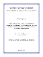 Hoàn thiện quản lý tuân thủ đối với doanh nghiệp xuất khẩu, nhập khẩu của hải quan việt nam trong bối cảnh hội nhập kinh tế quốc tế tt tieng anh 