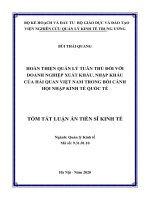 Hoàn thiện quản lý tuân thủ đối với doanh nghiệp xuất khẩu, nhập khẩu của hải quan việt nam trong bối cảnh hội nhập kinh tế quốc tế tt 