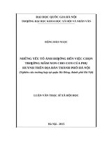 Những yếu tố ảnh hưởng đến việc chọn trường mầm non cho con của phụ huynh trên địa bàn thành phố hà nội  