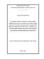 Tận dụng tính ưu việt của công nghệ thông tin nâng cao năng lực công nghệ dịch vụ của khách sạn việt nam – nghiên cứu trường hợp khách sạn silk path 