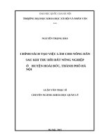 Chính sách tạo việc làm cho nông dân sau khi thu hồi đất nông nghiệp ở huyện hoài đức, thành phố hà nội 