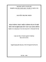 Hoạt động thực hiện chính sách xã hội đối với người khuyết tật tại cộng đồng (nghiên cứu trường hợp xã tản lĩnh, huyện ba vì, thành phố hà nội) 