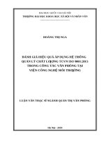 Đánh giá hiệu quả áp dụng hệ thống quản lý chất lượng TCVN ISO 90012015 trong công tác văn phòng tại viện công nghệ môi trường 