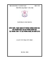 KIẾN THỨC, THỰC HÀNH về PHÒNG CHỐNG BỆNH dại của NGƯỜI điều TRỊ dự PHÒNG BỆNH dại tại TRUNG tâm y tế dự PHÒNG NGHỆ AN năm 2018 