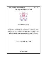 NHẬN xét TÌNH TRẠNG KIỂM SOÁT GLUCOSE máu ở BỆNH NHÂN đái THÁO ĐƯỜNG điều TRỊ tại KHOA hồi sức TÍCH cực BỆNH VIỆN đại học y hà nội 